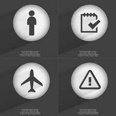 轮廓任务完成飞机警告图标标志集按钮平设计向量