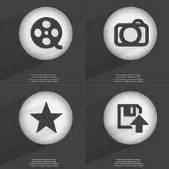 录像带相机明星软盘磁盘上传图标标志集按钮平设计向量