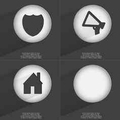 徽章扩音器房子图标标志集按钮平设计向量