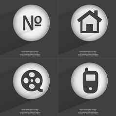 数量房子录像带移动电话图标标志集按钮平设计向量