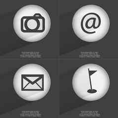 相机邮件消息高尔夫球洞图标标志集按钮平设计向量