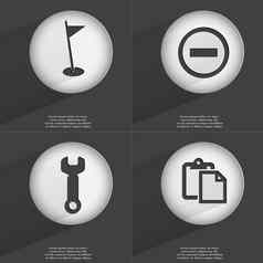 高尔夫球洞-扳手任务列表图标标志集按钮平设计向量