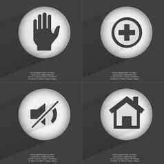 手沉默的房子图标标志集按钮平设计向量