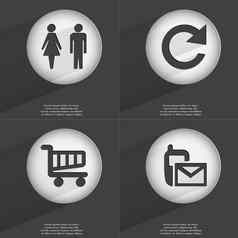 轮廓男人。女人重新加载购物车短信图标标志集按钮平设计向量