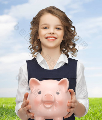 快乐女孩持有小猪银行