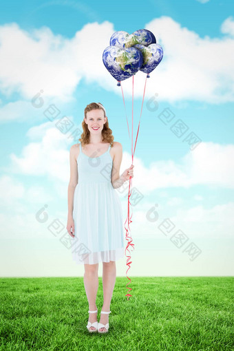 复合图像快乐赶时髦的人女人持有气球