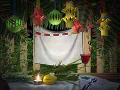 符号犹太人假期住棚节棕榈叶子蜡烛
