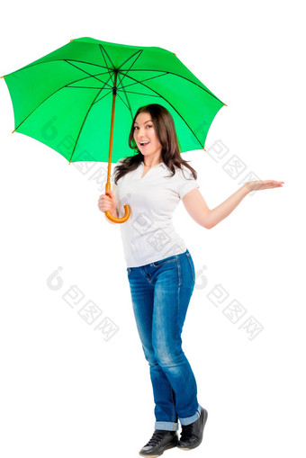 垂直图片女孩伞绿色