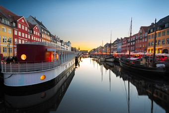 船只新端口日落哥本哈根丹麦