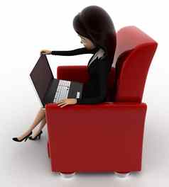 女人工作移动PC坐着沙发座位概念