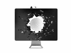 高尔夫球球摧毁电脑屏幕