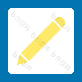 铅笔平黄色的白色颜色圆形的按钮