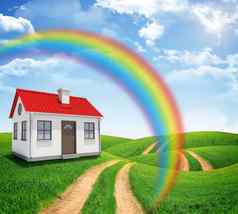 房子绿色场彩虹