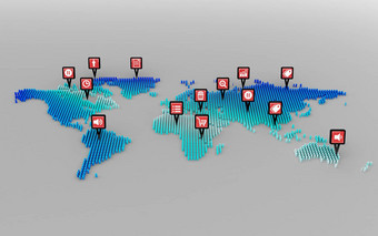 社会媒体图标概念世界地图点