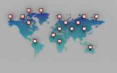社会媒体图标概念世界地图点