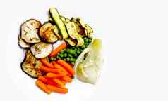 烤新鲜的蔬菜菜单白色空间