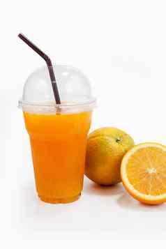 橙色汁塑料清晰的杯橙色水果