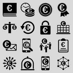 欧元银行业务服务工具图标