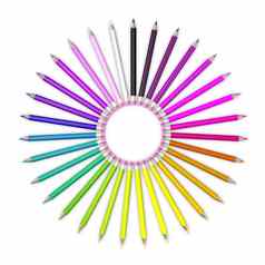 集彩色铅笔铅笔对齐圆形状的排序彩虹颜色