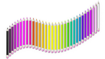 集彩色铅笔铅笔对齐波排序彩虹颜色