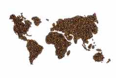 世界地图填满咖啡豆子