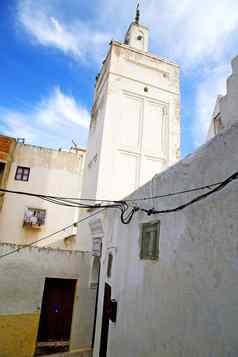 清真寺历史象征摩洛哥蓝色的天空