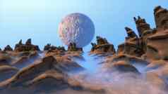 月亮景观插图卡通有趣的科幻外星人地球