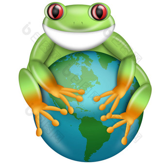 <strong>红眼</strong>的绿色树<strong>青蛙</strong>拥抱地球地球