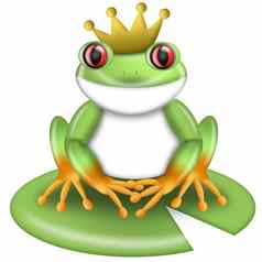 红眼的绿色树青蛙王子皇冠