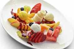 甜点板减少水果混合冰奶油PSD