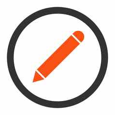 铅笔平橙色灰色的颜色圆形的光栅图标
