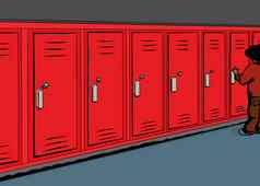 学生开放红色的储物柜