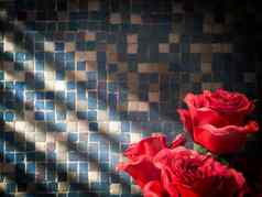 红色的玫瑰平铺的墙装饰概念背景