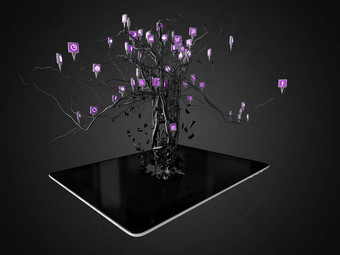 社会媒体图标集树形状现代黑色的平板电脑