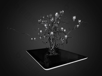社会媒体图标集树形状现代黑色的平板电脑