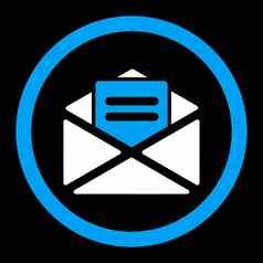 开放邮件平蓝色的白色颜色圆形的字形图标