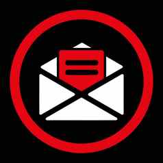 开放邮件平红色的白色颜色圆形的字形图标