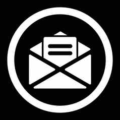 开放邮件平白色颜色圆形的字形图标