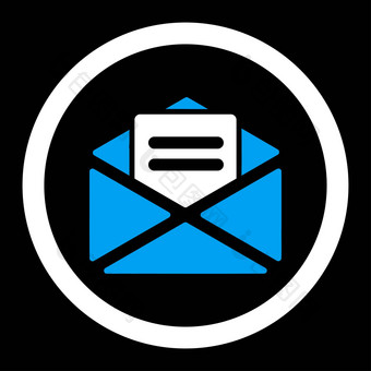 开放邮件平蓝色的白色颜色圆形的字形图标