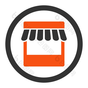 商店平橙色灰色的颜色圆形的字形图标