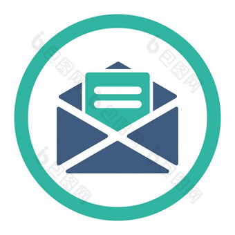 开放邮件平钴青色颜色圆形的字形图标