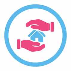 物业保险平粉红色的蓝色的颜色圆形的字形图标