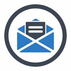 开放邮件平光滑的蓝色的颜色圆形的字形图标