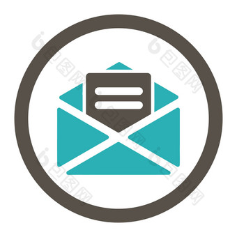开放邮件平灰色青色颜色圆形的字形图标