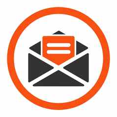 开放邮件平橙色灰色的颜色圆形的字形图标