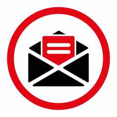 开放邮件平密集的红色的黑色的颜色圆形的字形图标