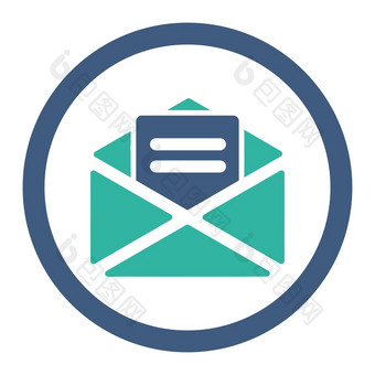 开放邮件平钴青色颜色圆形的字形图标