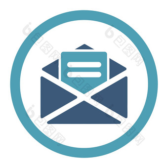 开放邮件平青色蓝色的颜色圆形的字形图标