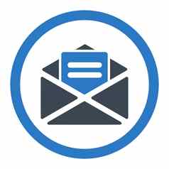 开放邮件平光滑的蓝色的颜色圆形的字形图标