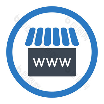 网上商店平光滑的蓝色的颜色圆形的字形图标